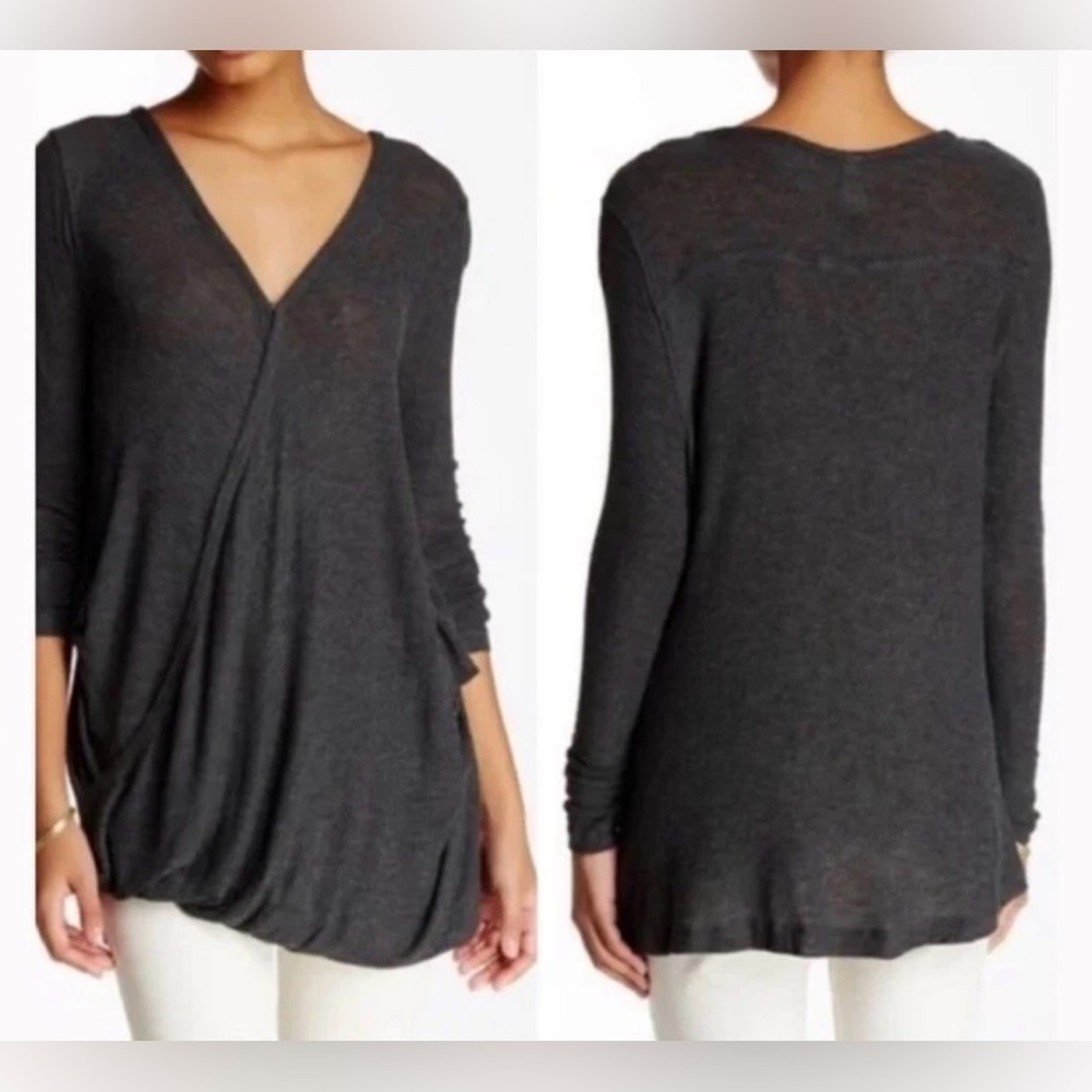 Free People We the Free Charcoal Gray Miss Rose Surplice Wrap Top - Size L